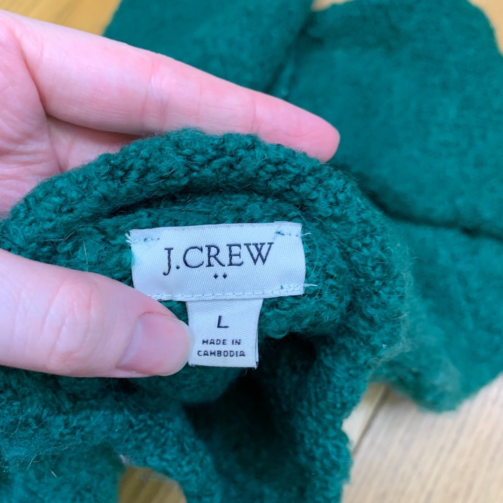 J. Crew Womens Emerald Green Boucle Wool Alpaca Blend Mock Neck Sweater Large - Picture 5 of 6